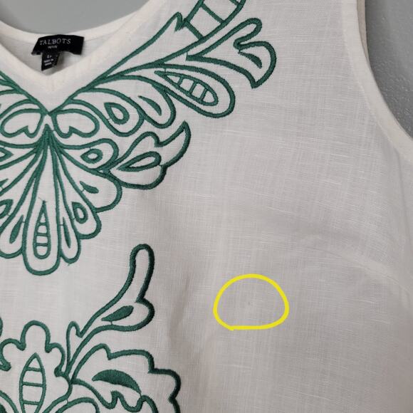 Talbots Linen Cotton Tank Top‎ Women's Size L Petite White Green Summer Coastal - Picture 4 of 9